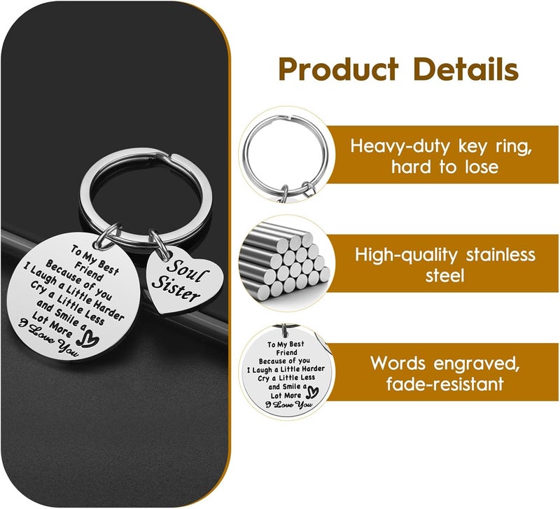 iJuqi Friend Gifts for Women - Birthday Christmas Gift for Best Friends Woman Female, To My Best Friend Bestie Soul Sister Keychain, Thanksgiving Day Long Distance Friendship Gifts - Image 4